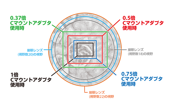 センサーサイズ1/3インチカメラ撮影範囲例